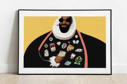 Illustration of a hipster gentleman with modern pins on his top